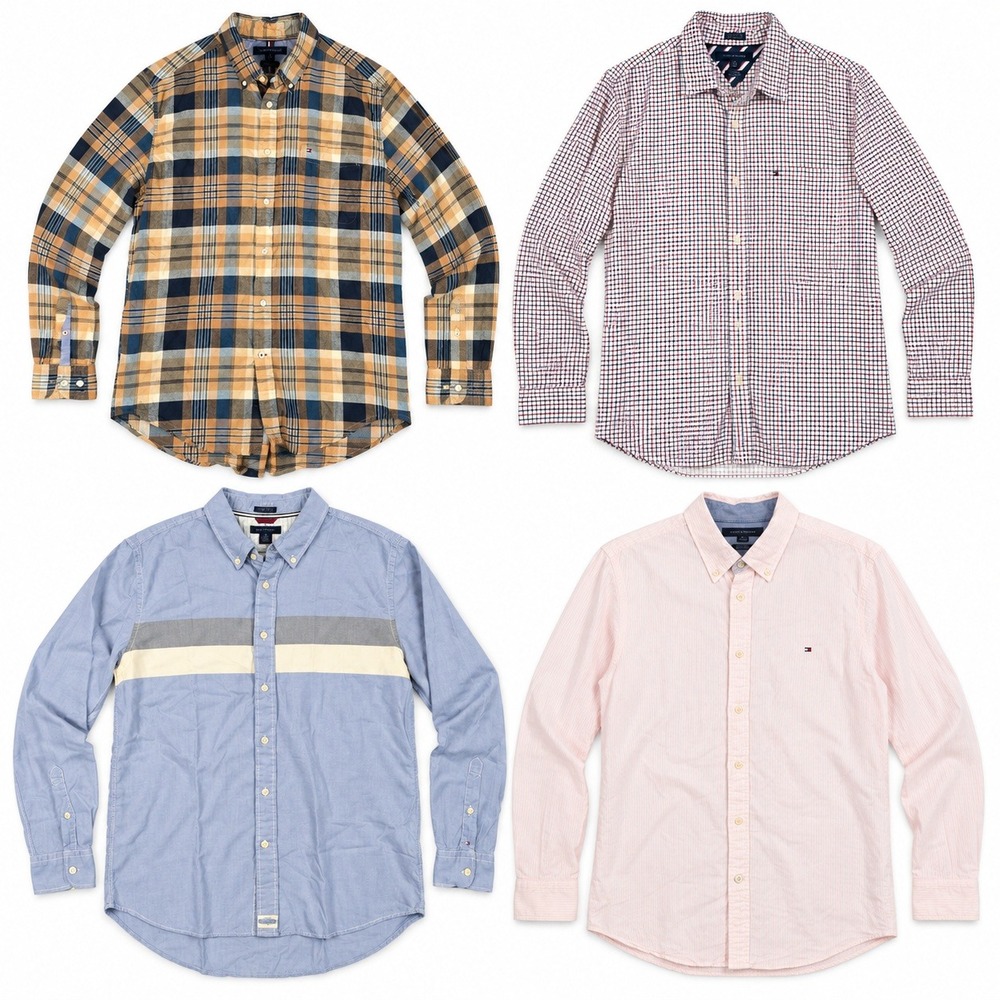 Tommy Hilfiger Lot of 4 Shirts Mens Large Plaid Cotton Button Down EUC